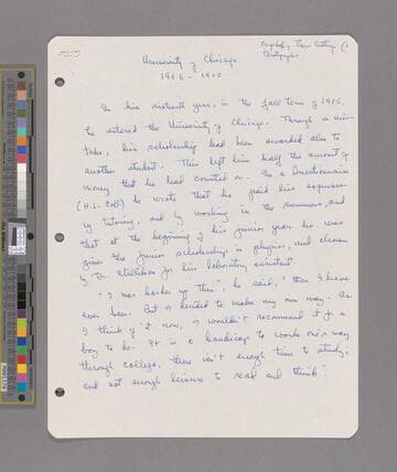 [Edwin Powell Hubble, a Biographical Memoir] : University of Chicago, 1906-1910, 1914-1917
