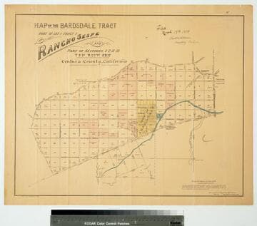 Map of the Bardsdale Tract : Part 1 of Tract 1 Rancho Sespe and part of sections 1-2-11-12 T 3 N R 20 W SBM Ventura County, California
