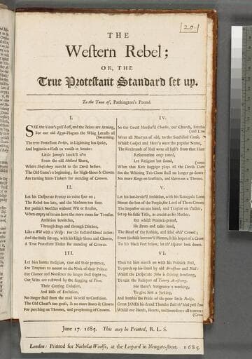 The western rebel  or, The true Protestant standard set up, to the tune of, Packington's pound